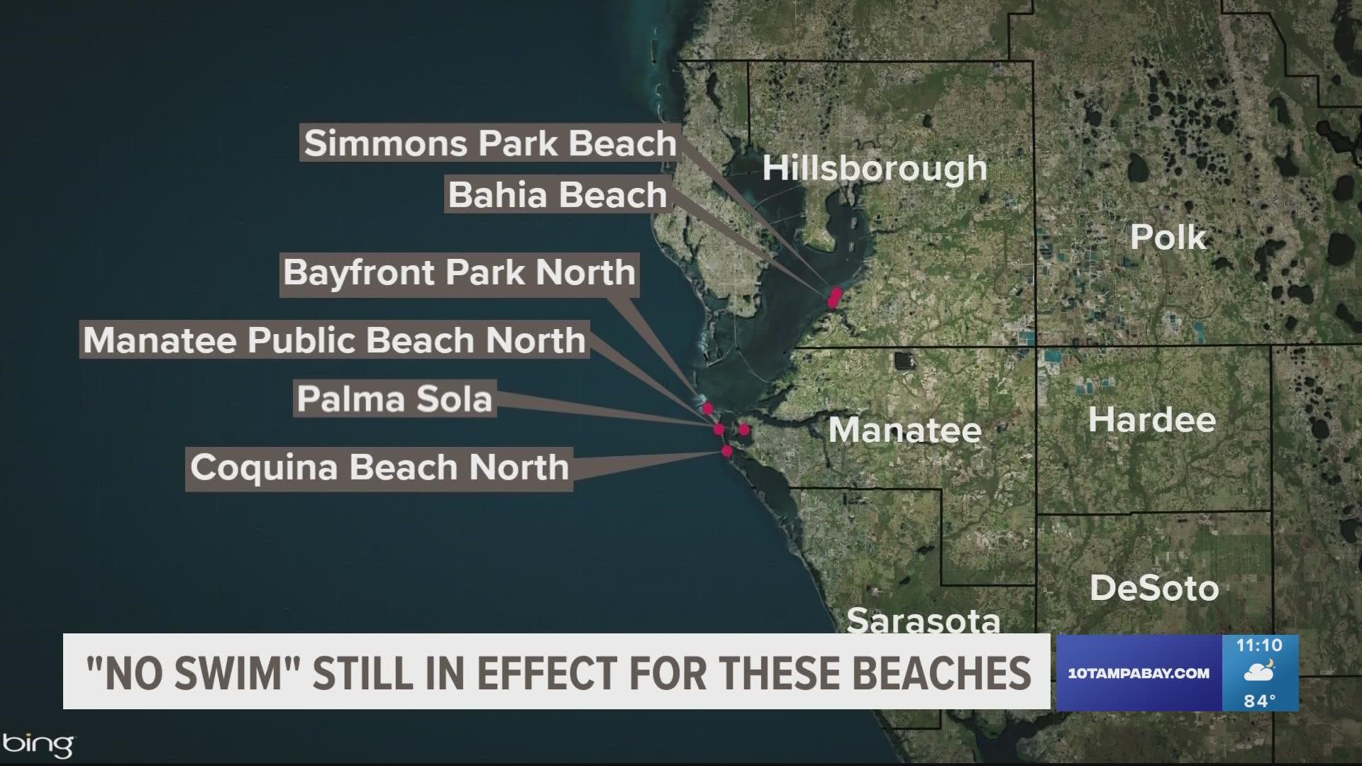 Beaches in Hillsborough and Manatee counties are still affected by high bacteria levels.