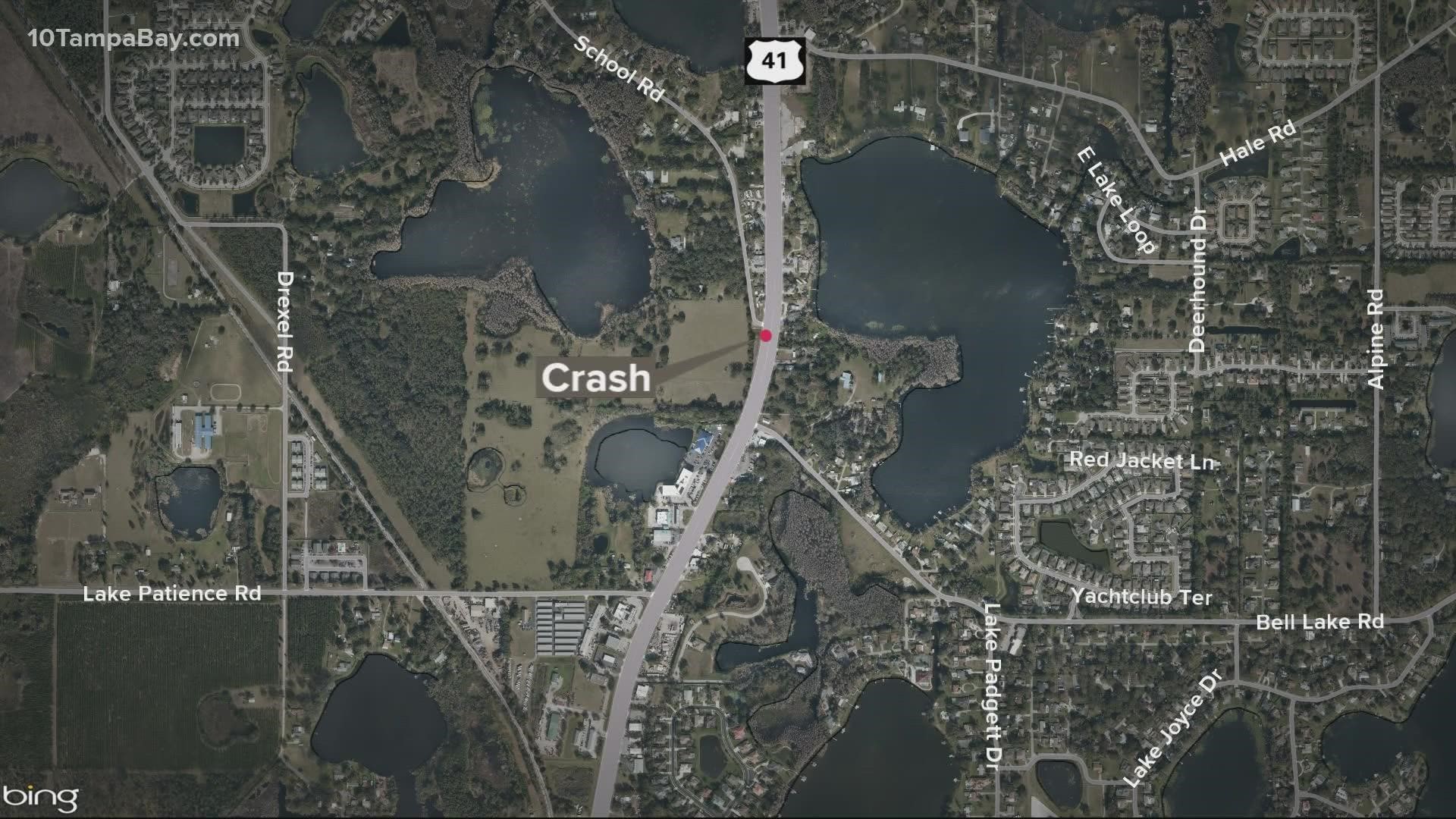 Troopers say the crash happened just before 7 p.m. on U.S. 41 north of School Road in Pasco County.