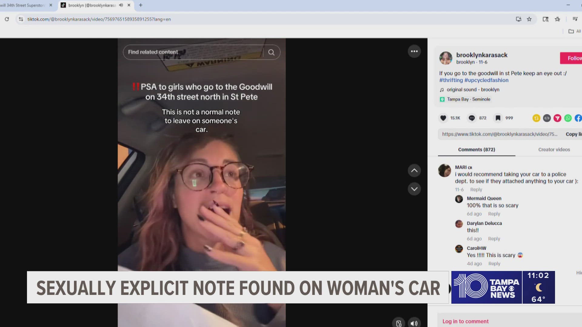 Woman shopping in St. Pete finds sexually explicit note on car in viral video