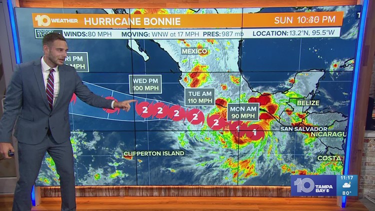Tropical Storm Bonnie gradually strengthens in the Pacific