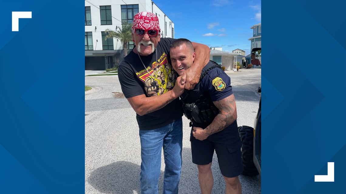 Hulk Hogan spotted playfully wrestling police officer at Clearwater Beach