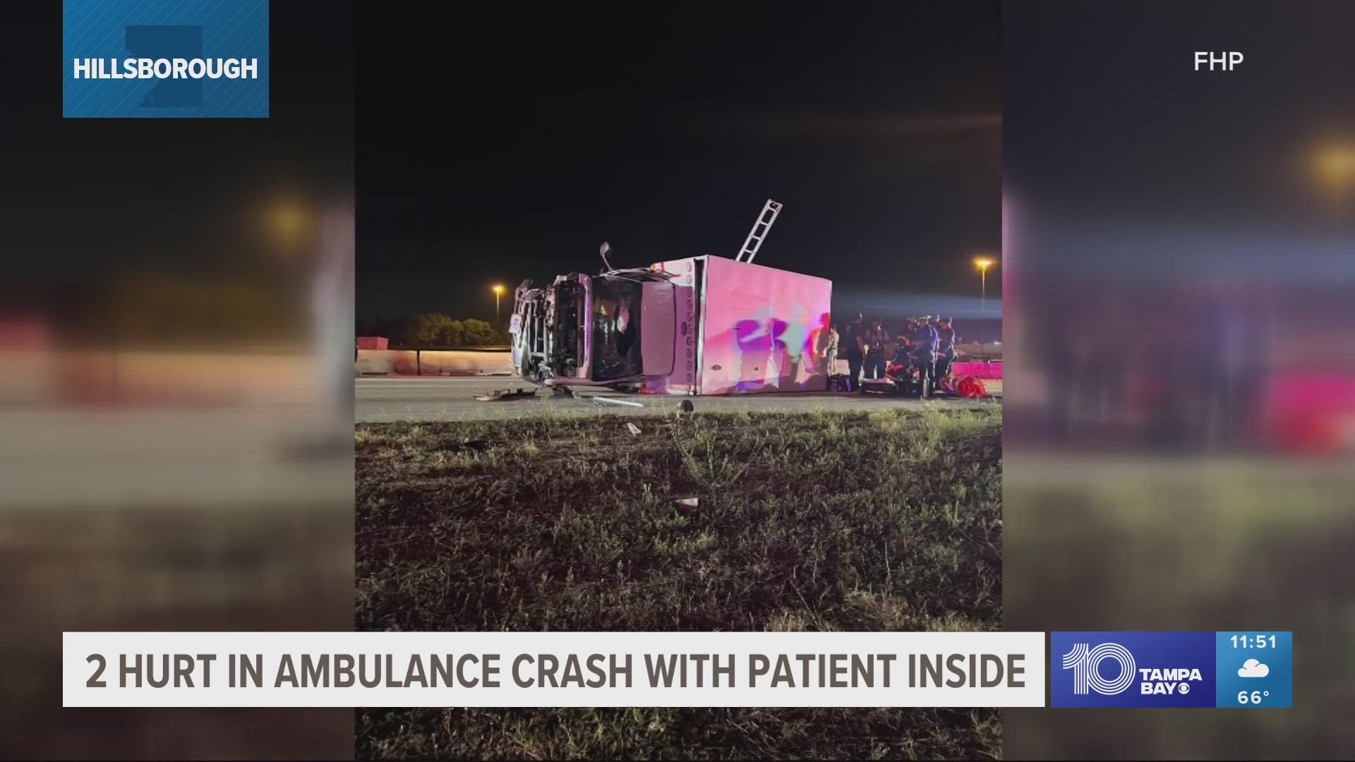 Ambulance overturns with patient inside on Florida interstate | wtsp.com