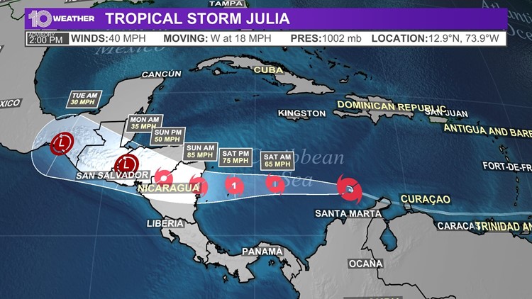 Tropical Storm Julia could become a hurricane before landfall