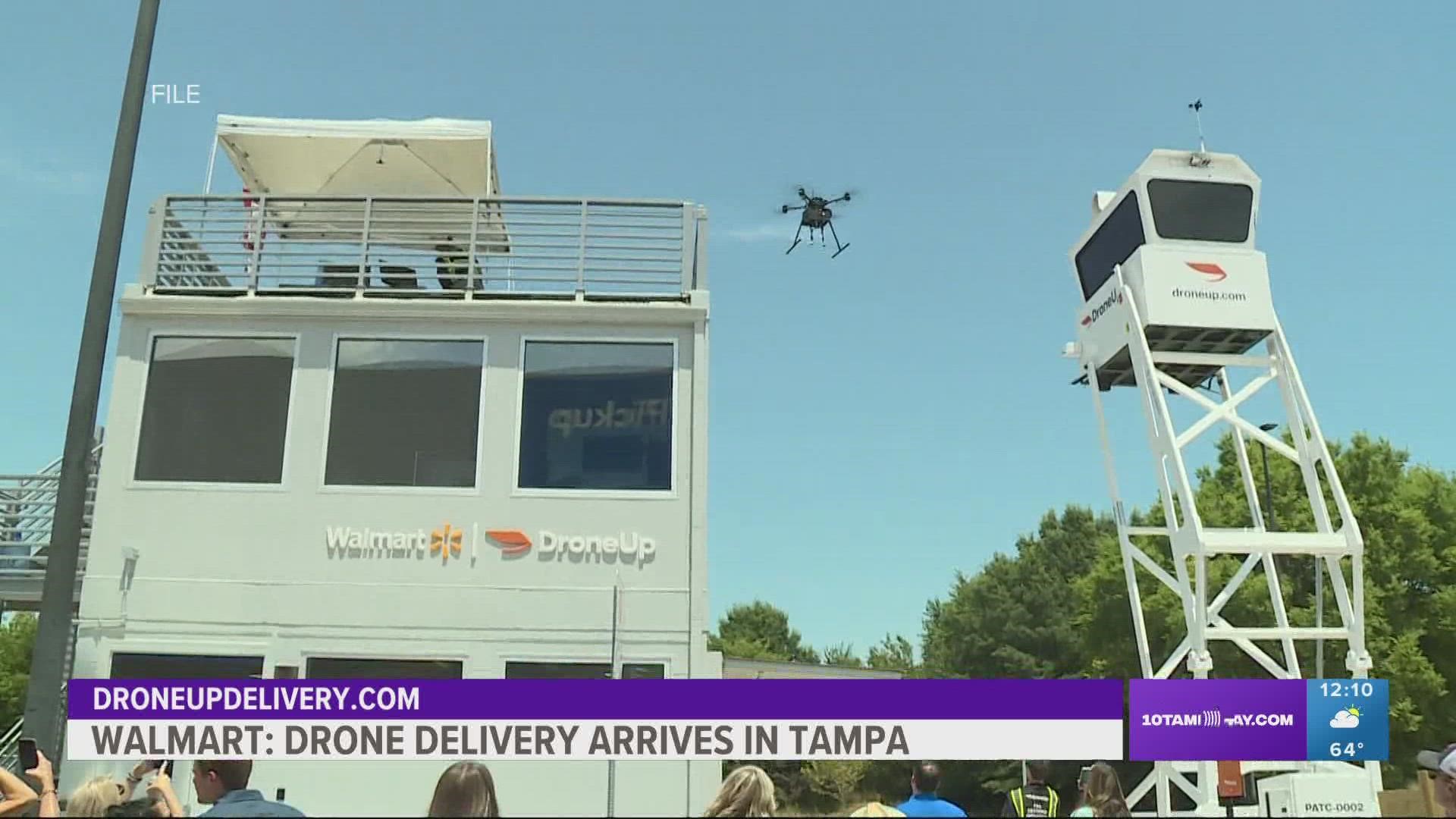 Walmart announced drones will fly from five stores across Tampa Bay in New Port Richey, Valrico, Winter Haven, Tampa and Brandon.