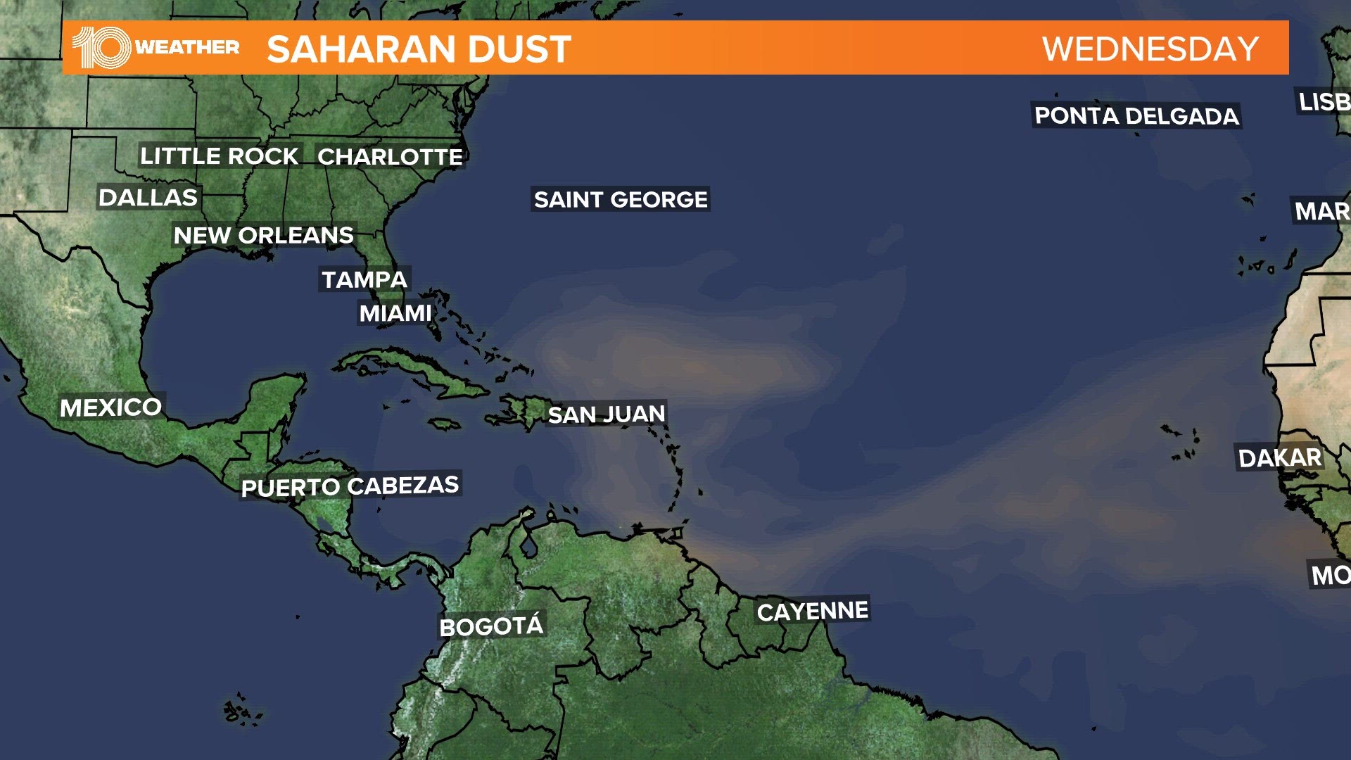 Drier air and Saharan dust is expected to gradually move over Puerto Rico throughout the next few days.