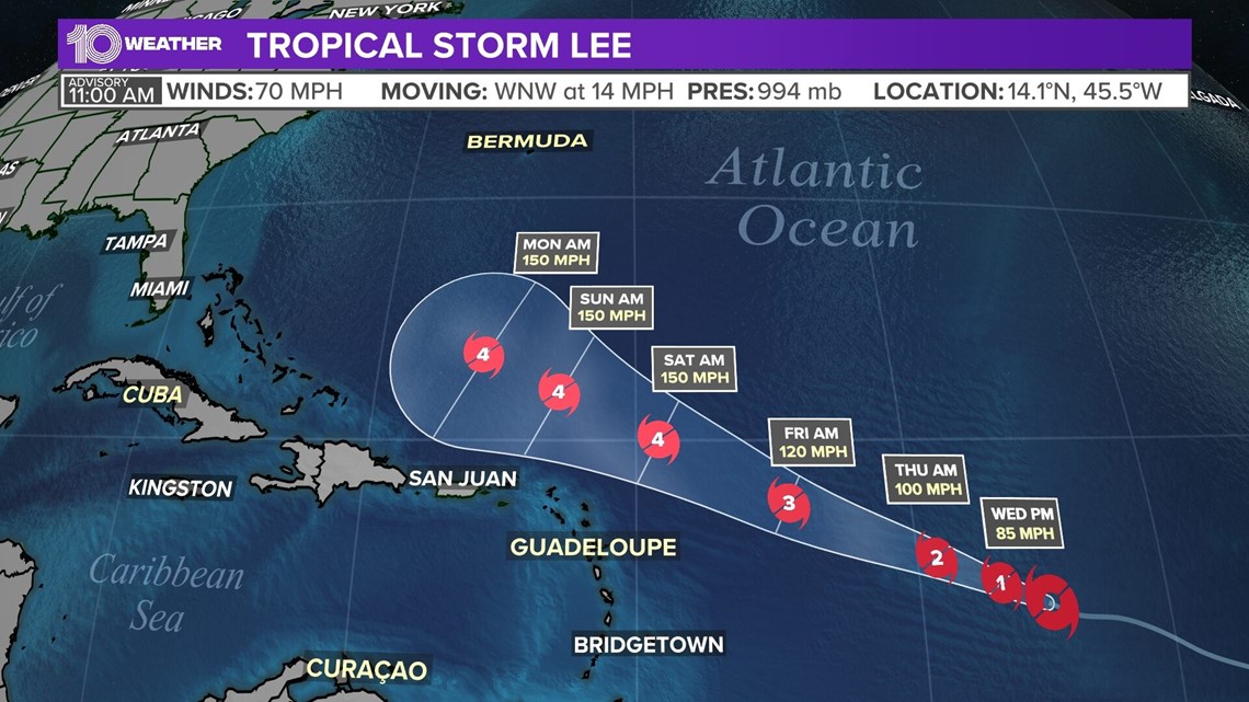 Lee close to hurricane strength in Atlantic, Expected to rapidly intensify