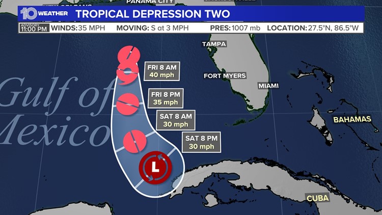 Tropical Depression Two moving slowly, expected to remain offshore and be short-lived