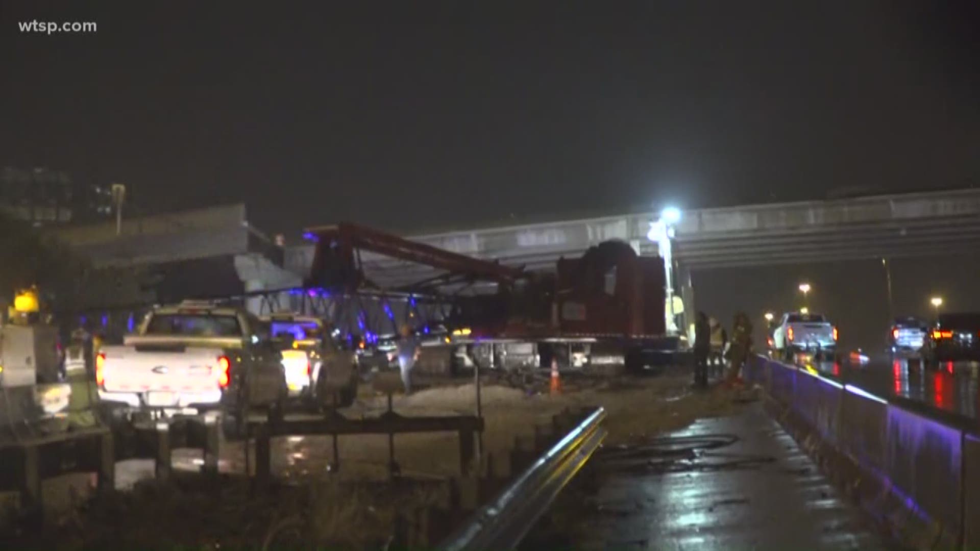 Severe storms caused a crane to fall, shutting down part of northbound I-275 in St. Petersburg, not far from Roosevelt Boulevard.