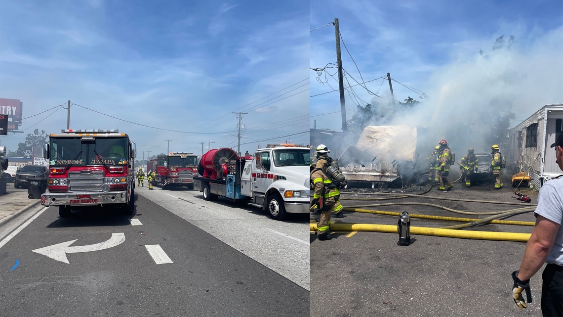 House fire shuts down Hillsborough Avenue in Tampa