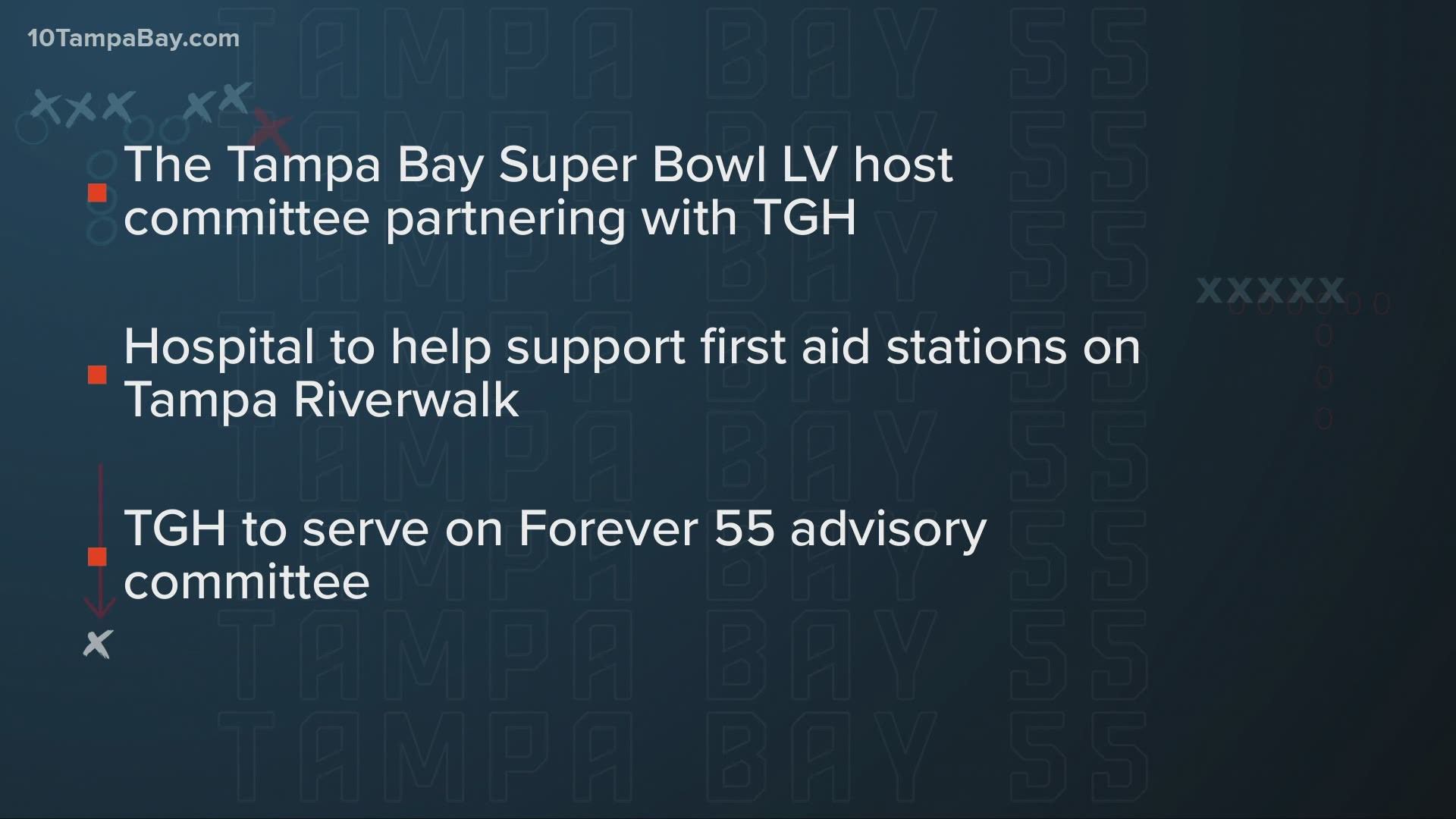 Tampa General will help support first aid stations on the Tampa Riverwalk in the weeklong event leading up to the big game.