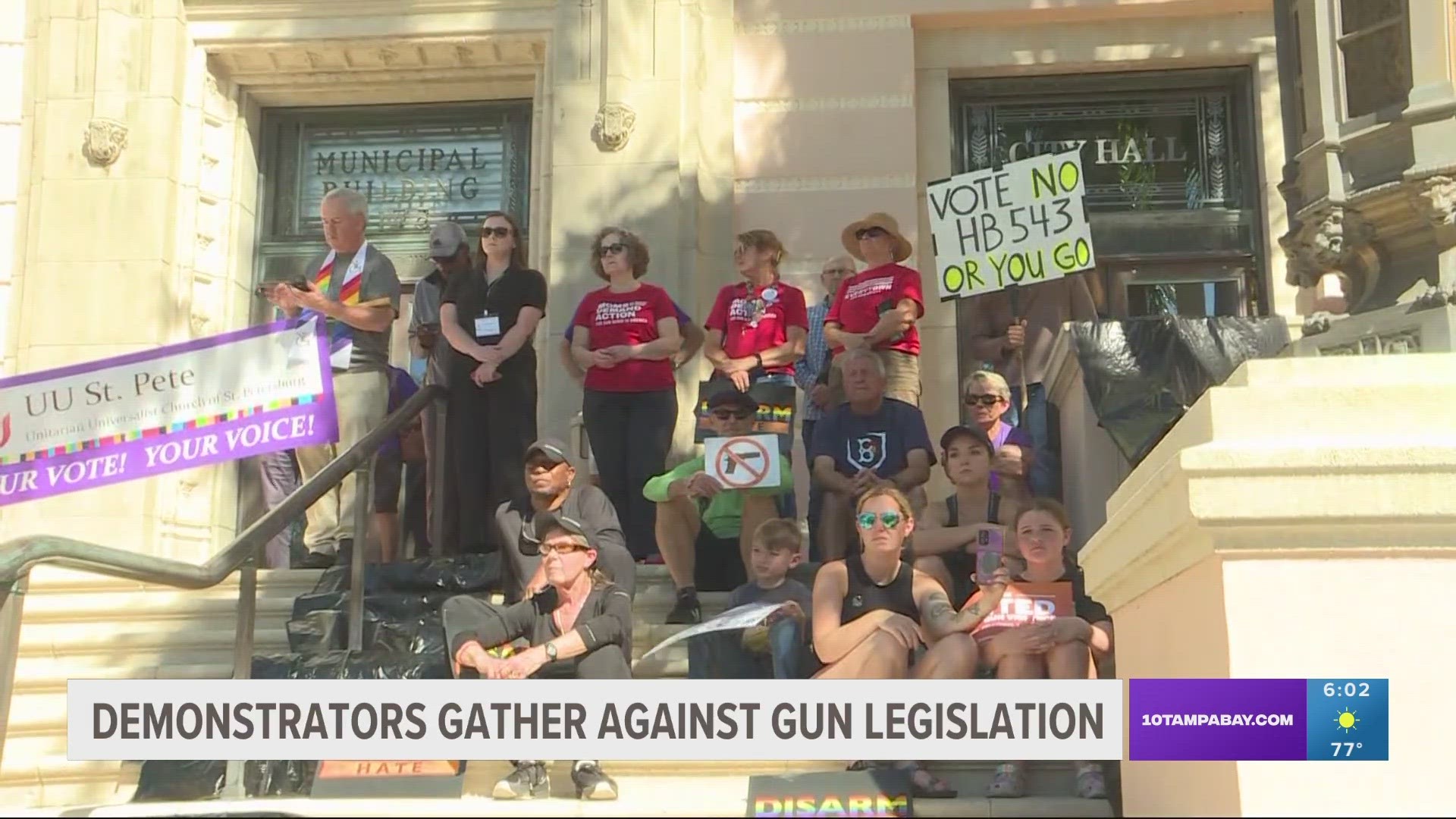 Families from school shootings spoke at the demonstration to push against lawmakers sponsoring the legislation.