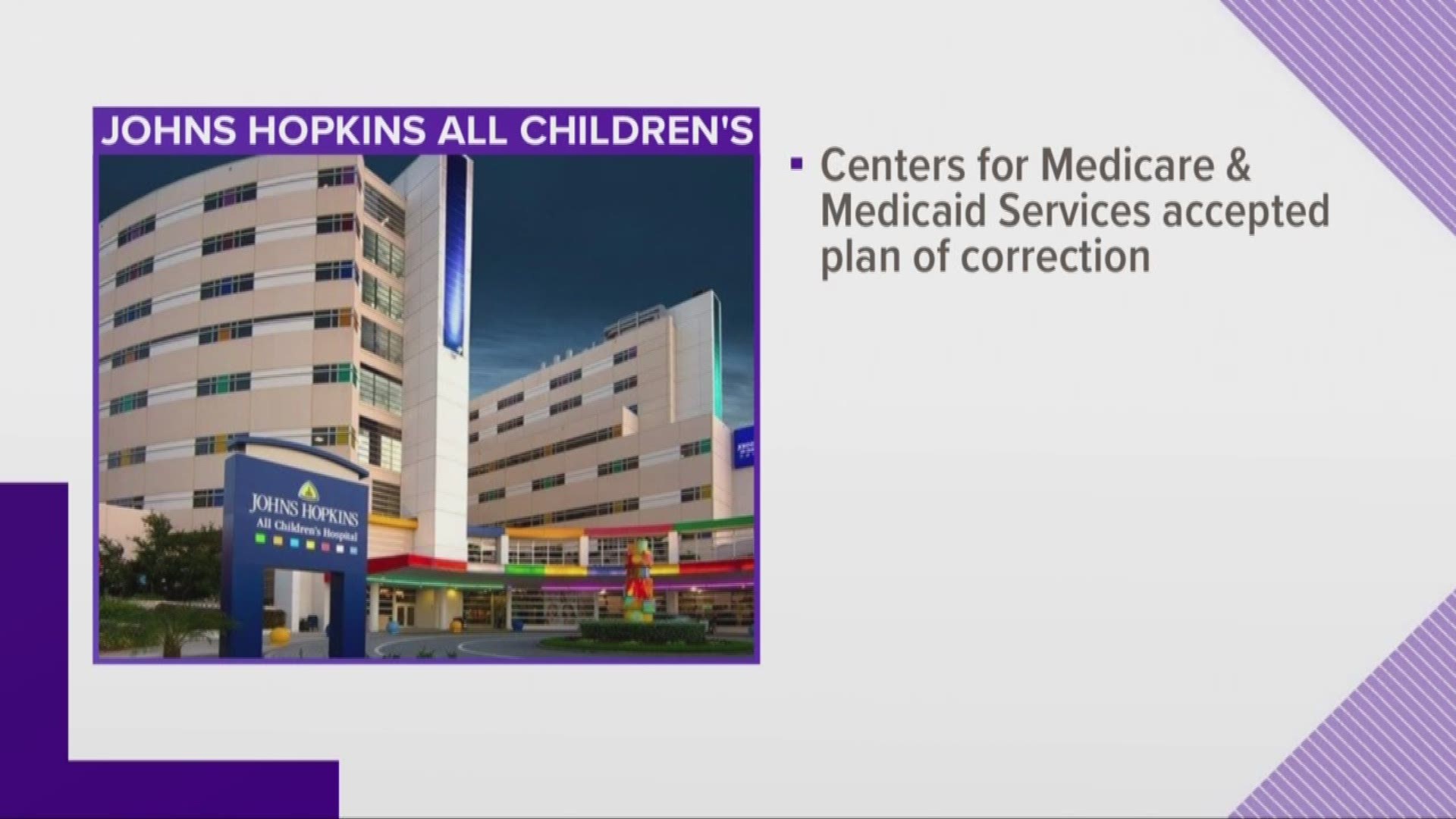 In the months since a Tampa Bay Times investigation exposed major problems in its heart surgery program, Johns Hopkins All Children's Hospital submitted a corrective action plan to the federal government.

The hospital said federal investigators have accepted its Plan of Correction and "through an on-site survey" found deficiencies have been corrected.