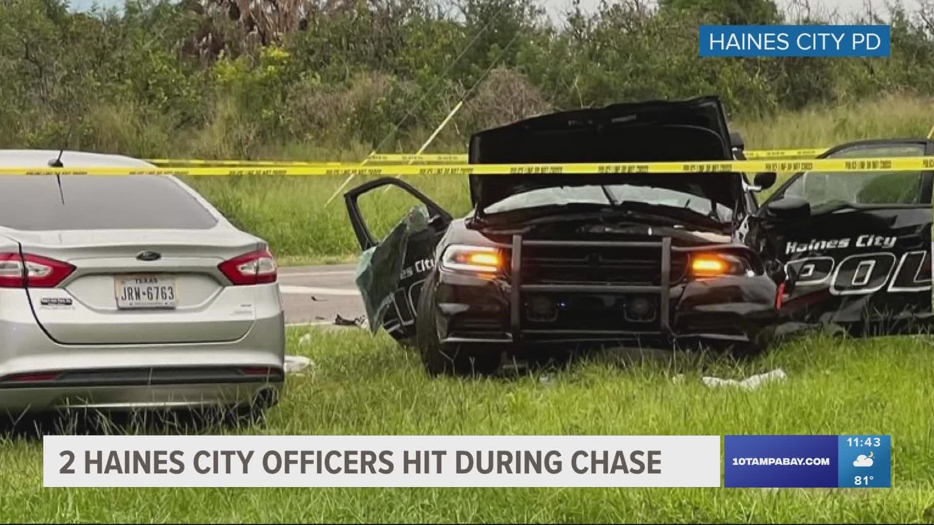 The incident at the traffic stop reportedly led to a car crash that injured two Haines City police officers.