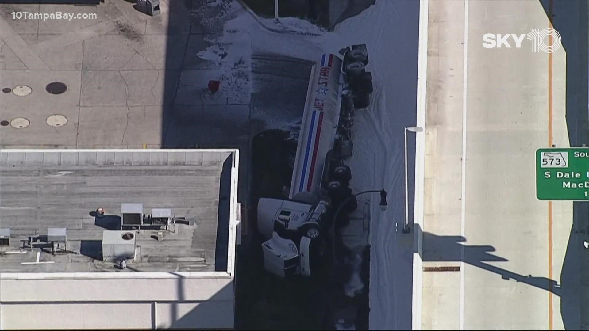 Parts of Gandy Boulevard still closed day after fuel tanker overturns