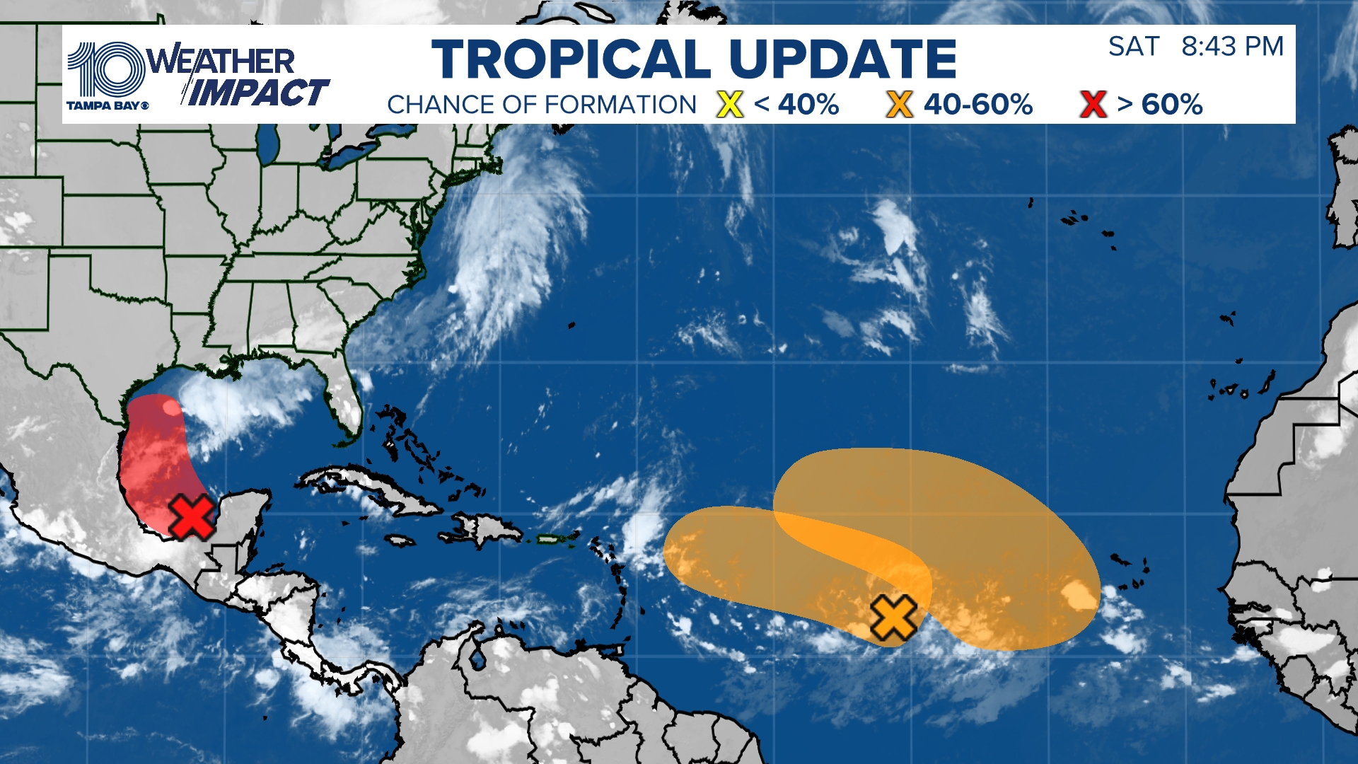 The area of low pressure, located over the Bay of Campeche, could organize into a tropical depression or tropical storm by early next week.