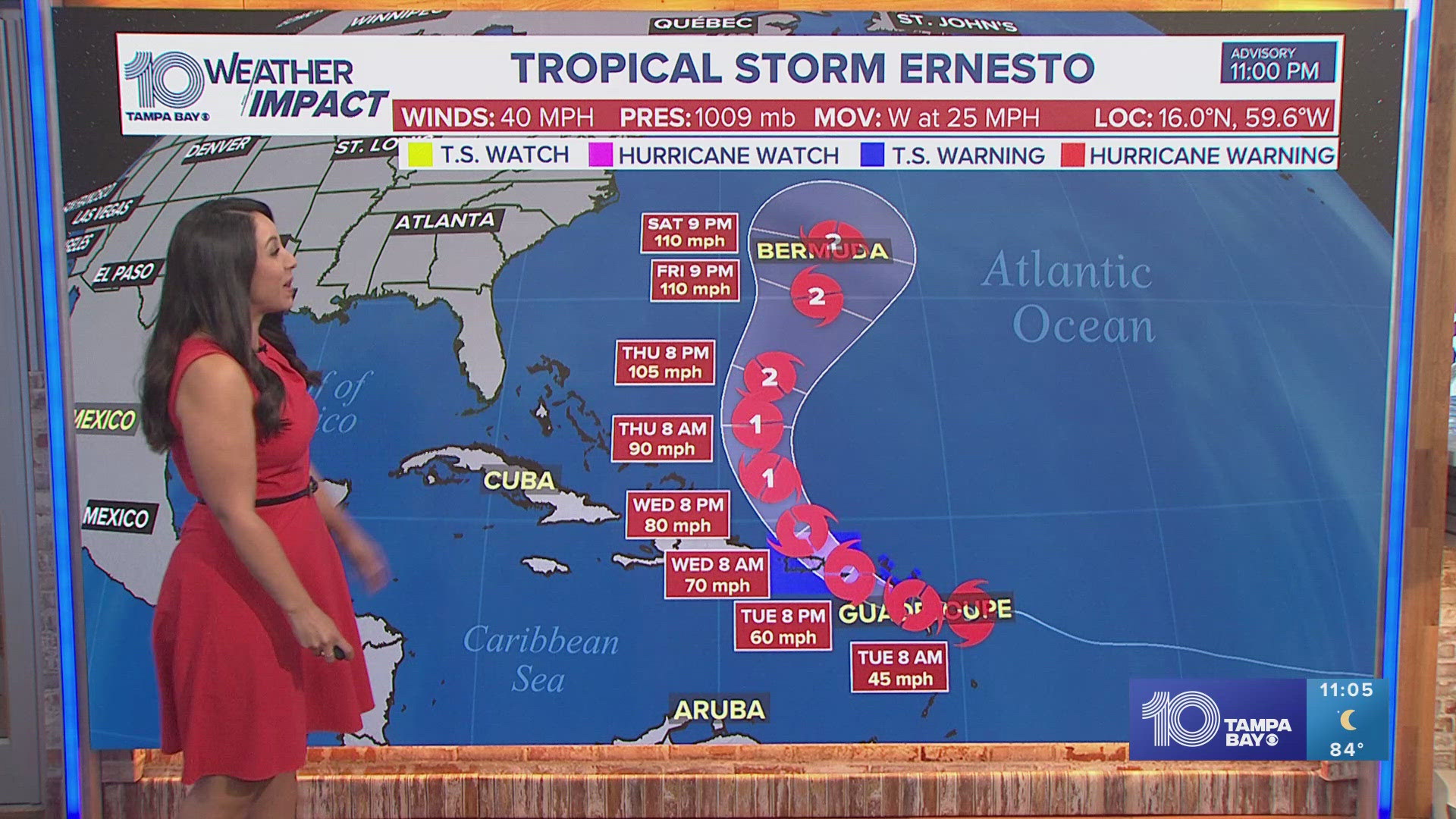 Tropical Storm Ernesto formed Monday afternoon in the Atlantic as it continues its track toward the Leeward Islands, according to the National Hurricane Center.