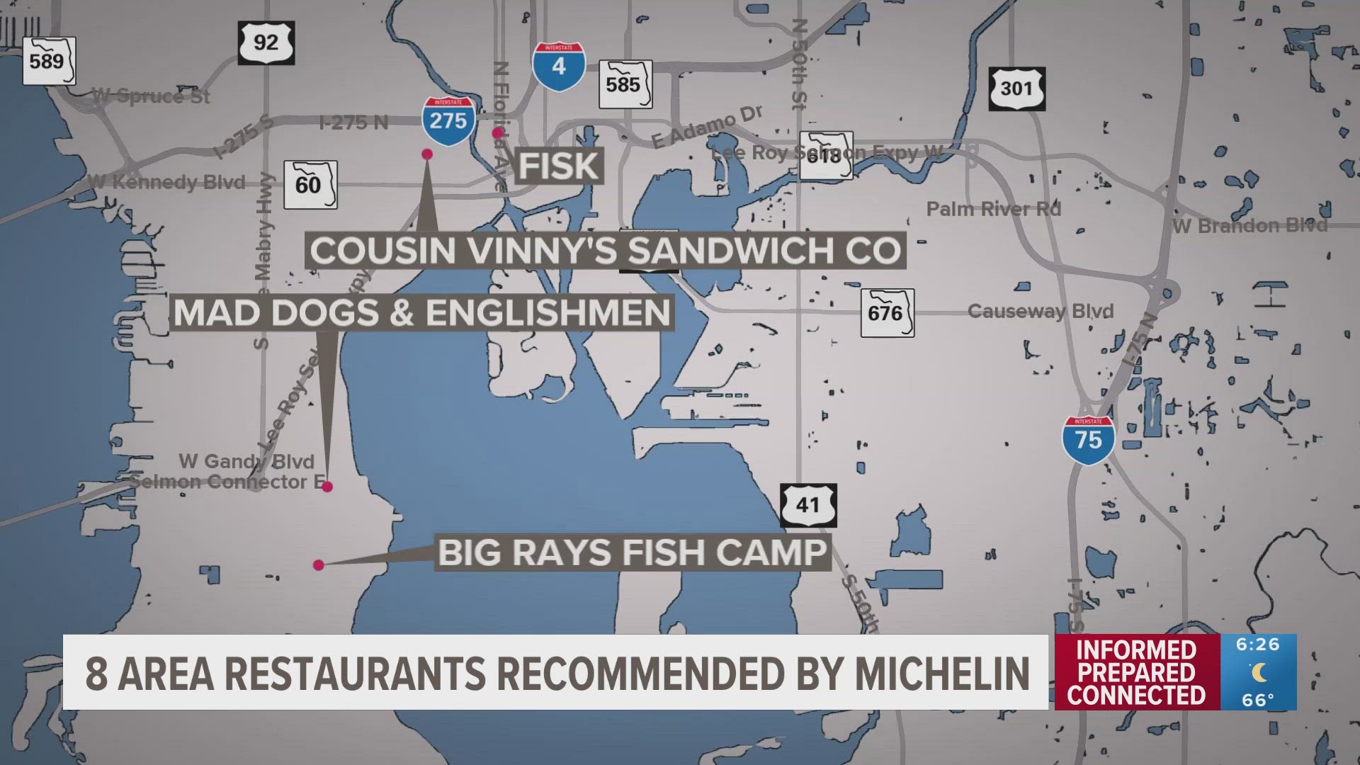 These restaurants include Big Rays Fish Camp, Cousin Vinny's Sandwich Company and Fisk, among 4 others. 