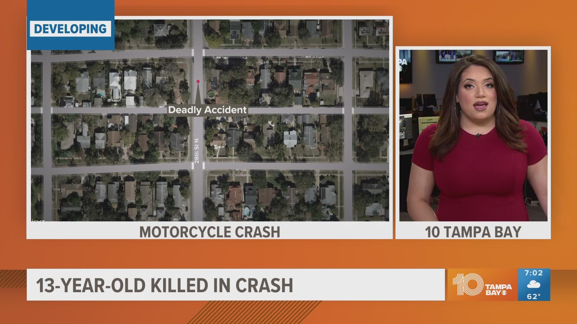 The motorcycle was going southbound on 28th Street North around 12:35 a.m. when it hit the boy near 110th Avenue North, St. Petersburg police said in a statement.