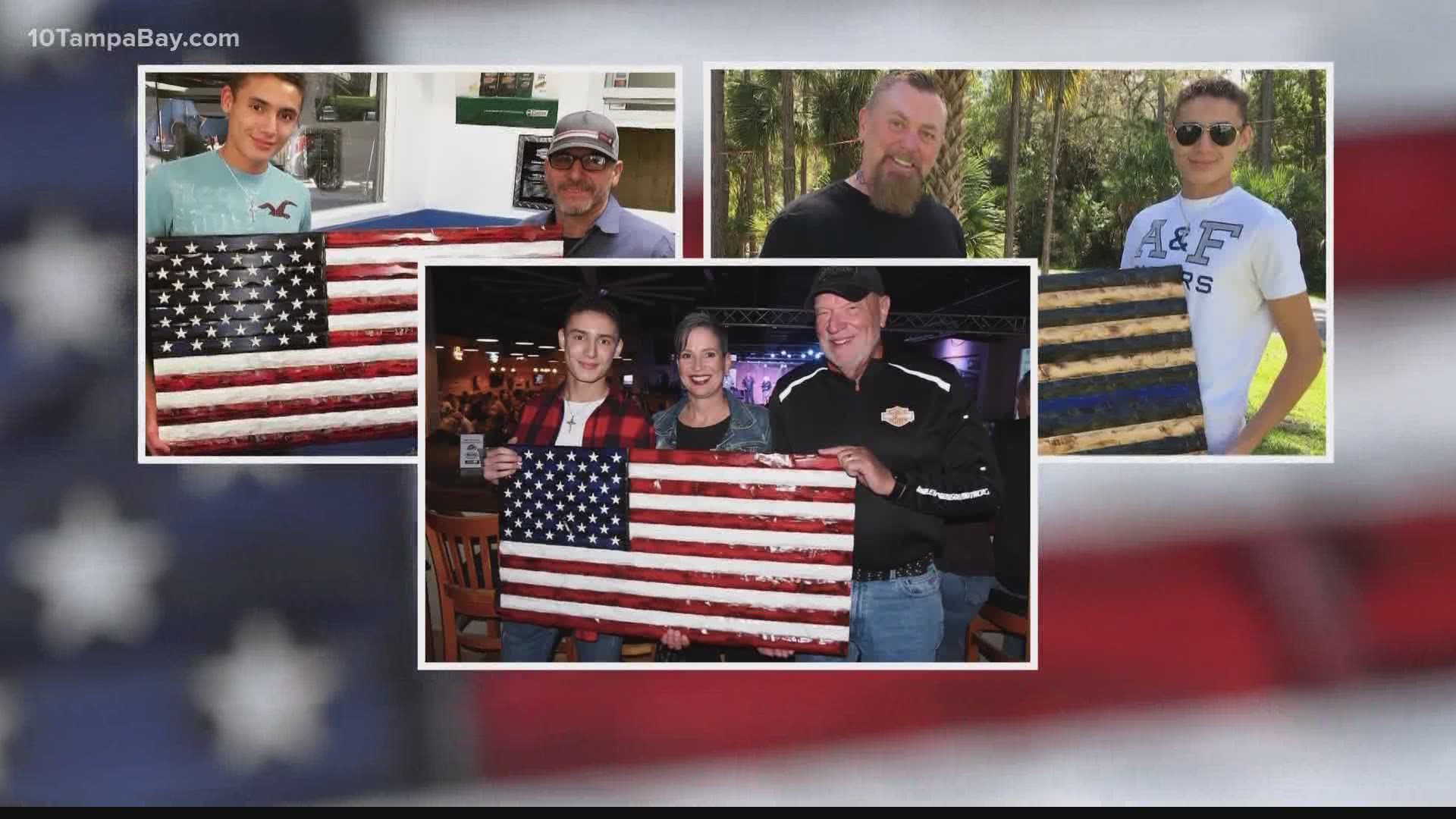Lorenzo Liberti started making flags after meeting a homeless veteran. He hopes to have a flag on display at a hospital in every state.