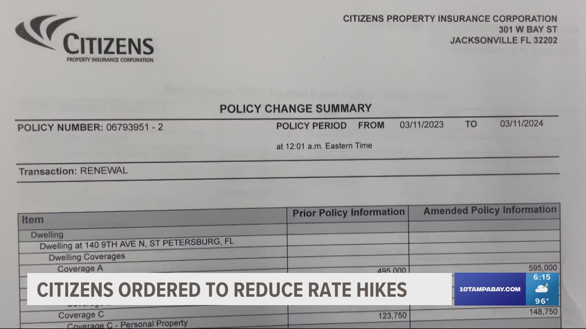 The state-backed property insurance company initially proposed a 12 percent rate hike for most people with 'multi-peril' policies on their main residences.