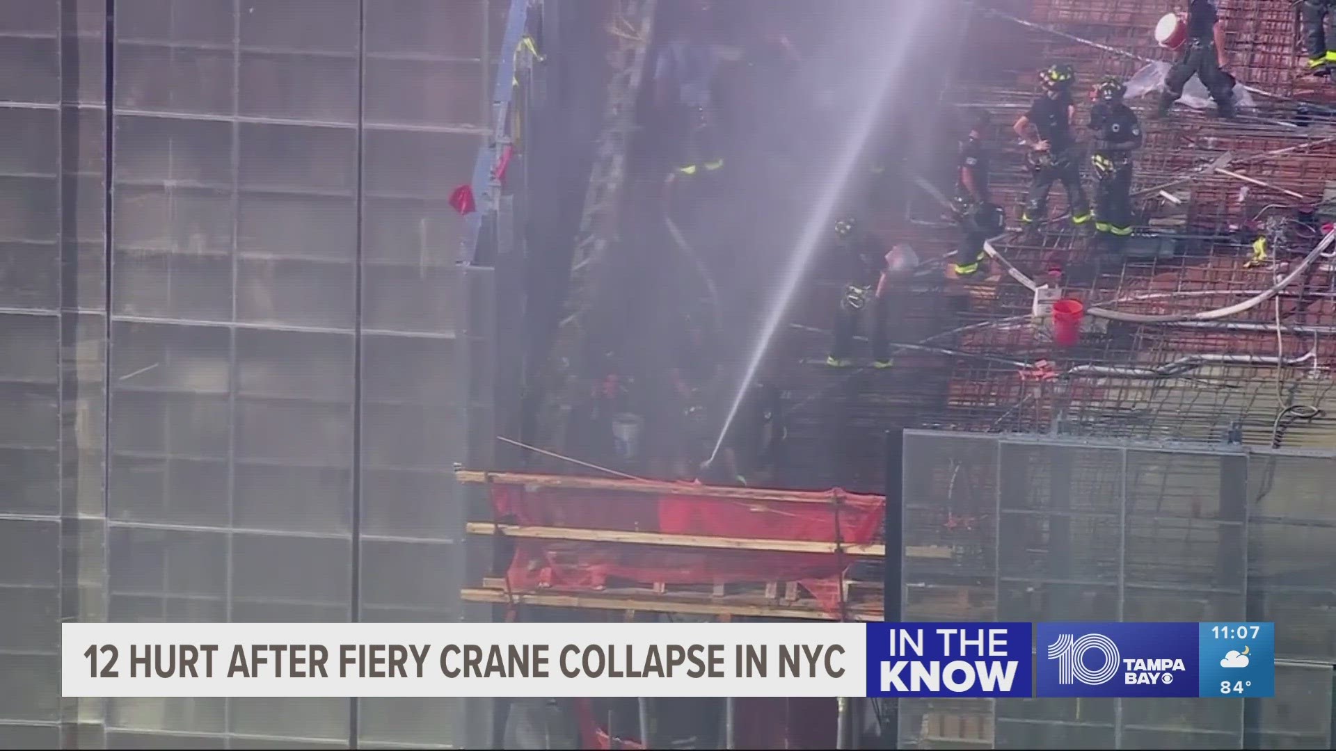 Photos and videos posted on social media showed flames bursting from the car of a crane hundreds of feet above the west side of Manhattan.