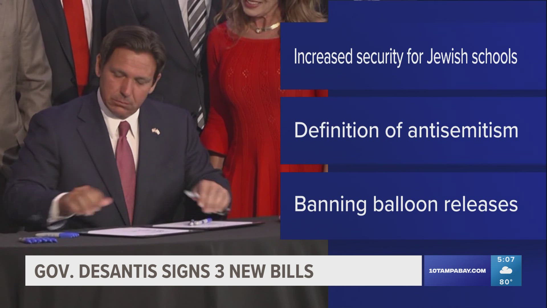 The governor signed a bill to increase safety at Jewish schools, a second one creating a state definition of antisemitism and a third banning balloon releases.