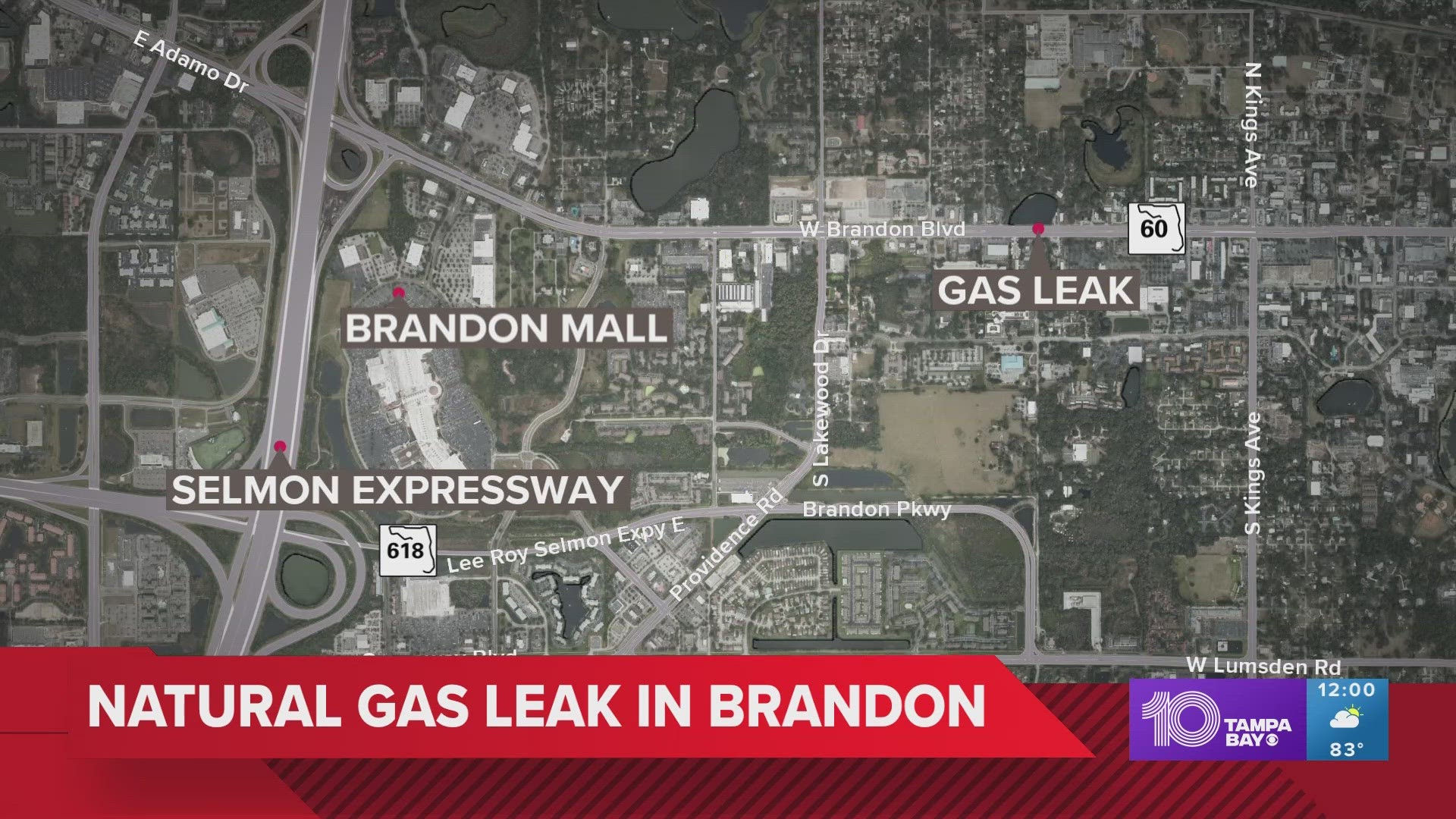 Hillsborough County Fire Rescue said the leak was at the corner of Pauls Drive and Brandon Boulevard.