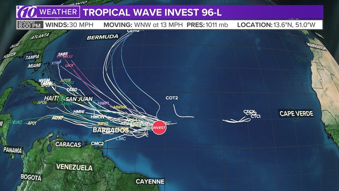 Track tropical wave invest 96L Storm could form in the Atlantic
