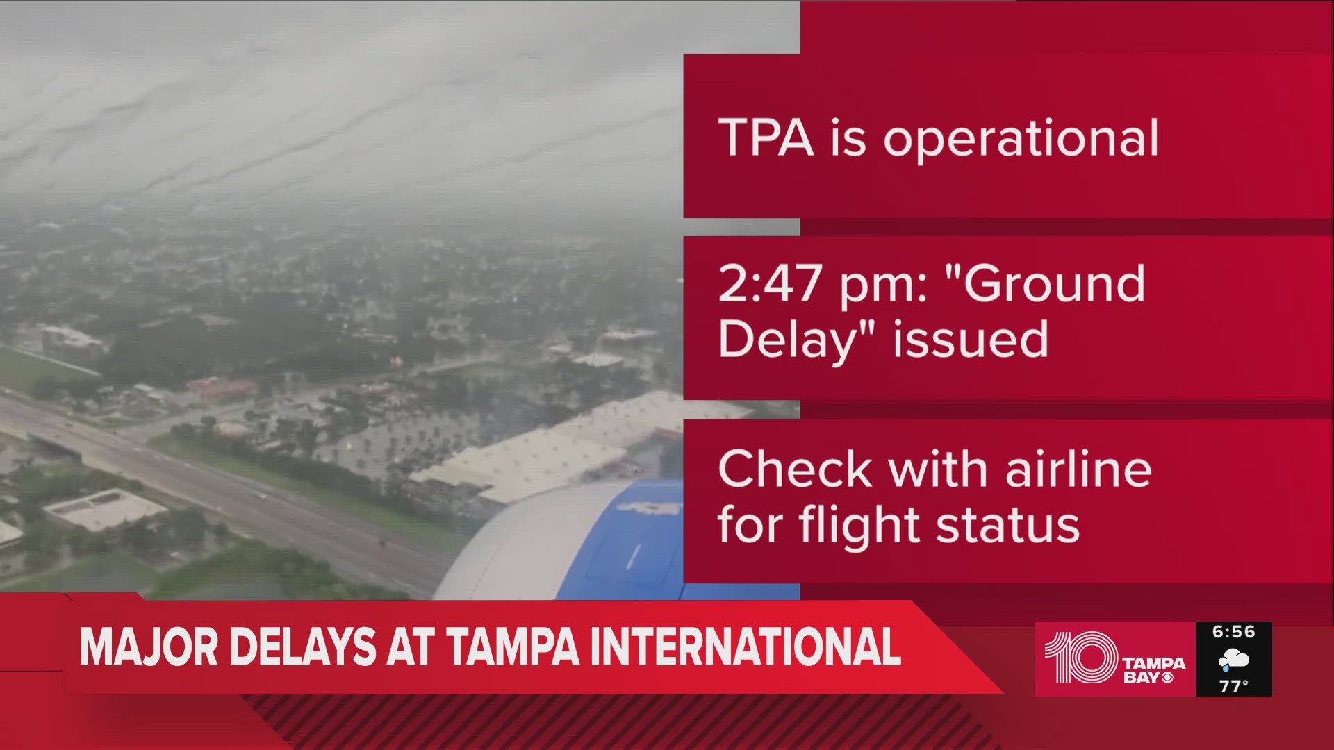 Check your TPA flight status as the Tampa Bay region feels the effects of Tropical Storm Debby's outer rainbands.