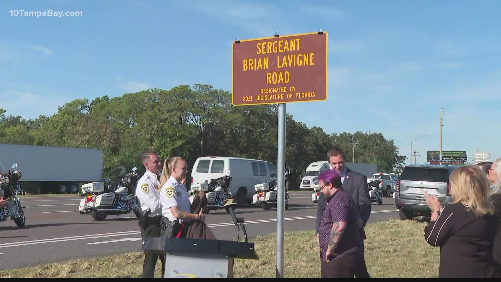 "When you drive past that sign, just think of Brian — just Brian," said his wife, Cathy LaVigne.