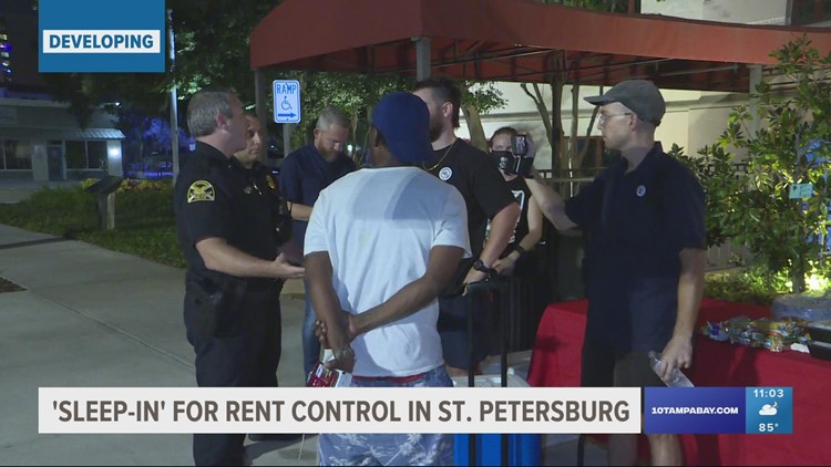 Protestors roll out sleeping bags again at St. Pete Hall to demand rent control