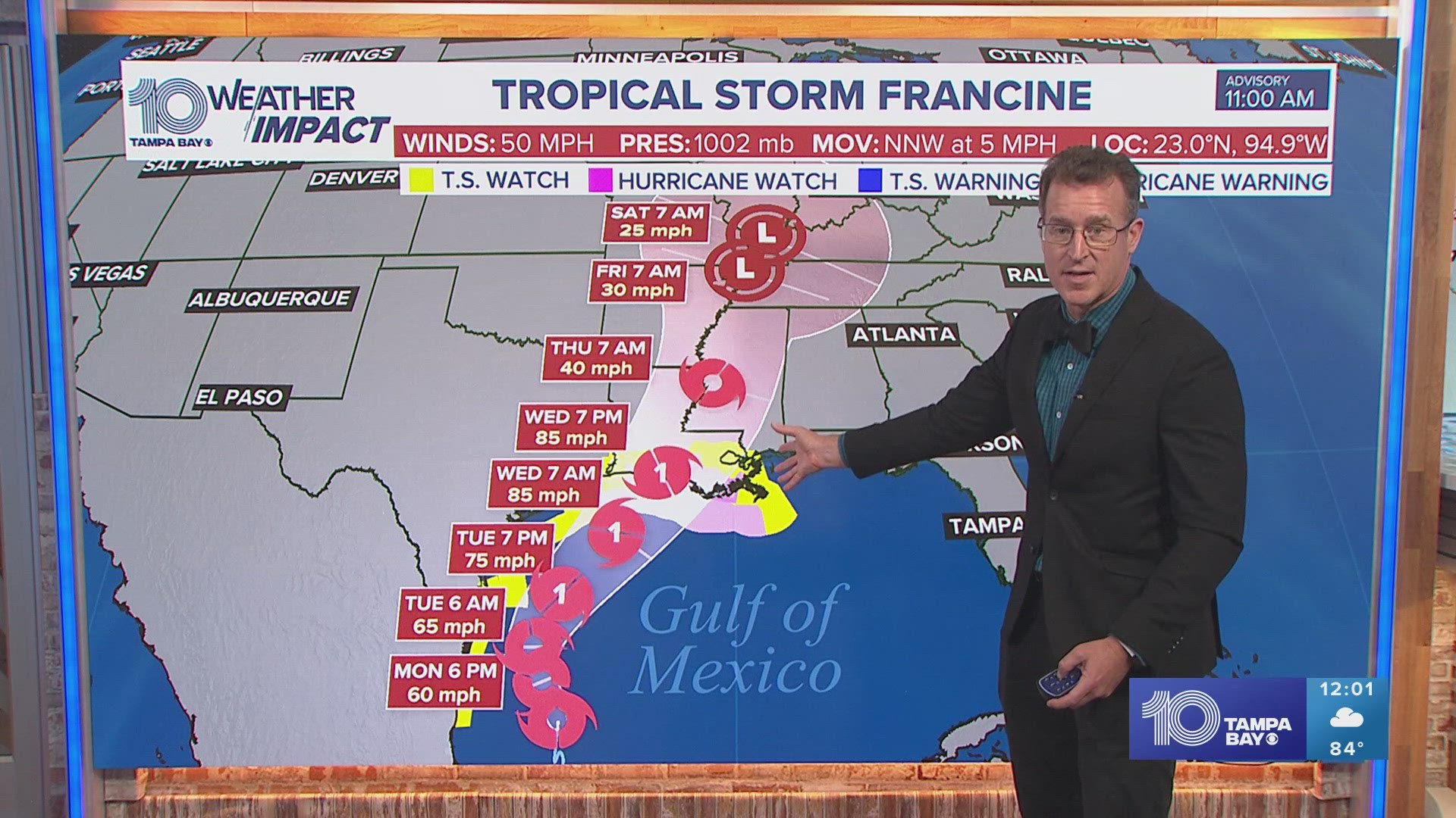 Potential Tropical Cyclone Six has become Tropical Storm Francine with forecasters issuing storm surge and hurricane watches for the Louisiana coast.