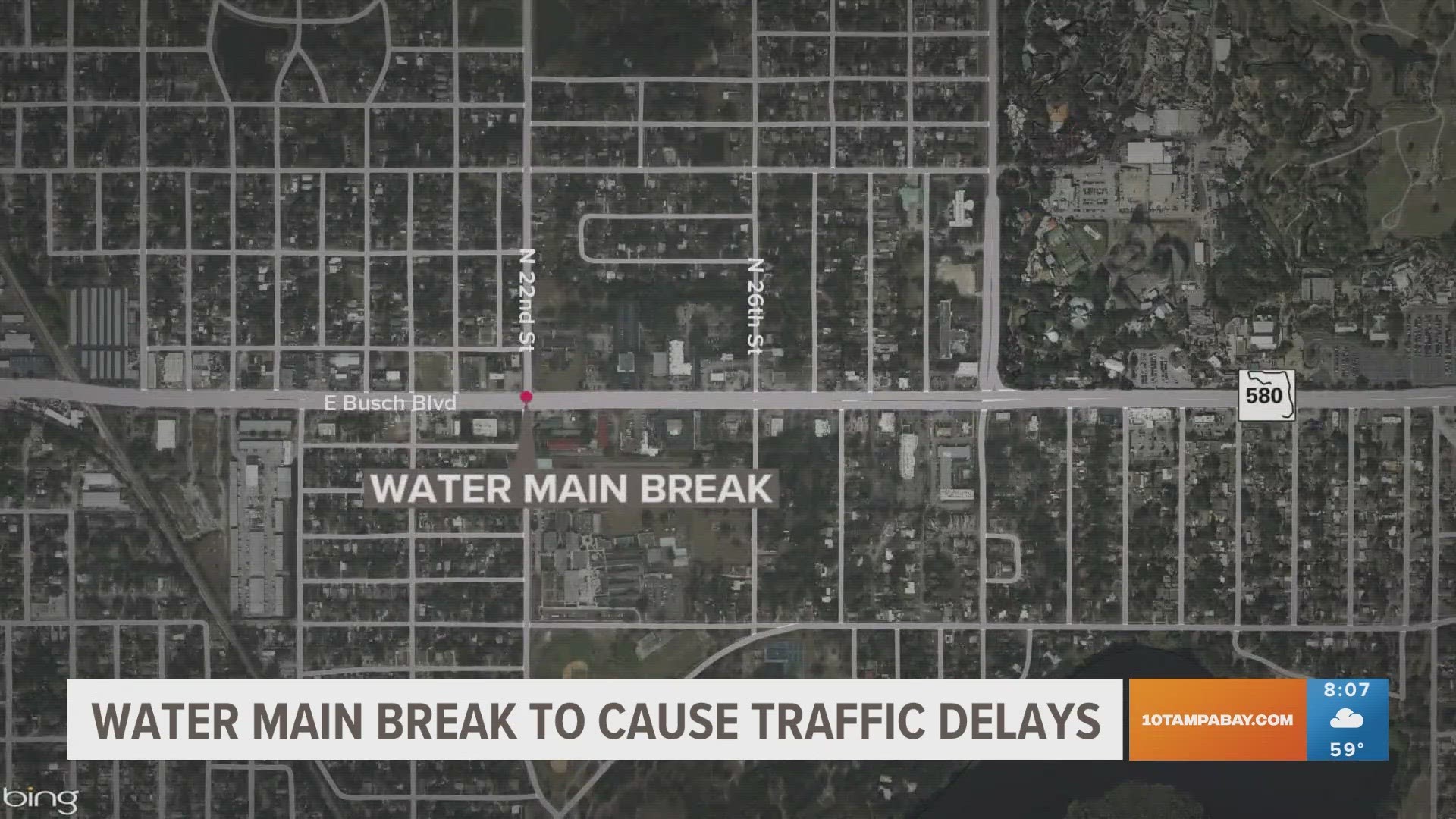 The Tampa Water Department said a portion of East Busch Boulevard will be closed until Wednesday evening.