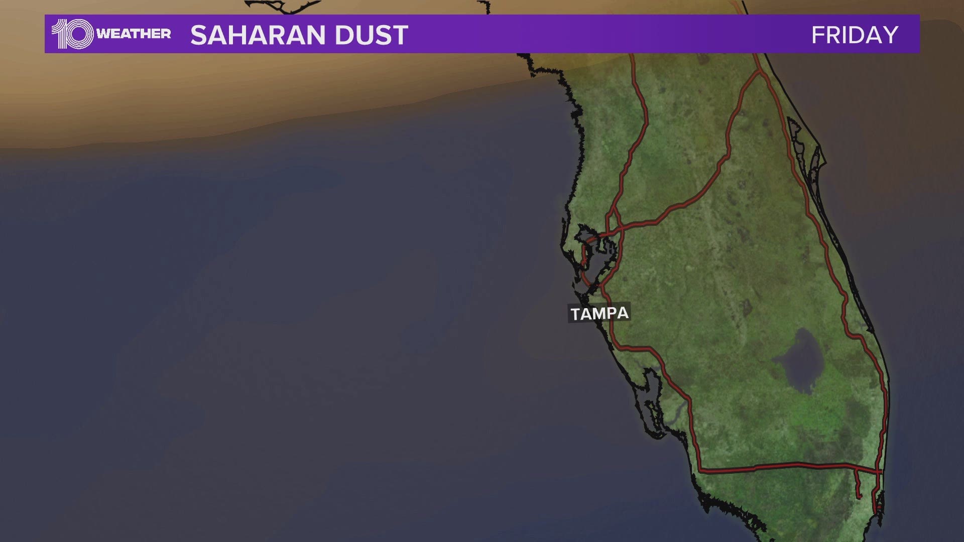 The much discussed giant cloud of dust from the Sahara Desert in Africa has made it into the Gulf of Mexico, and it’s set to hang around well into next week.
