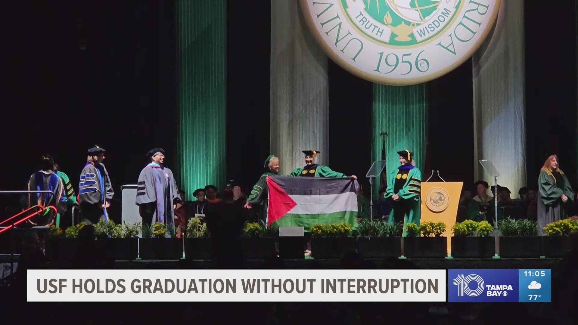 One student held up a Palestinian flag as they walked across the stage.