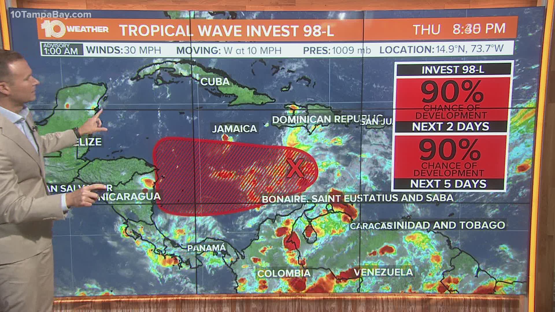 The NHC is tracking Invest 98-L which has an 90% chance of developing into a tropical cyclone by the weekend.