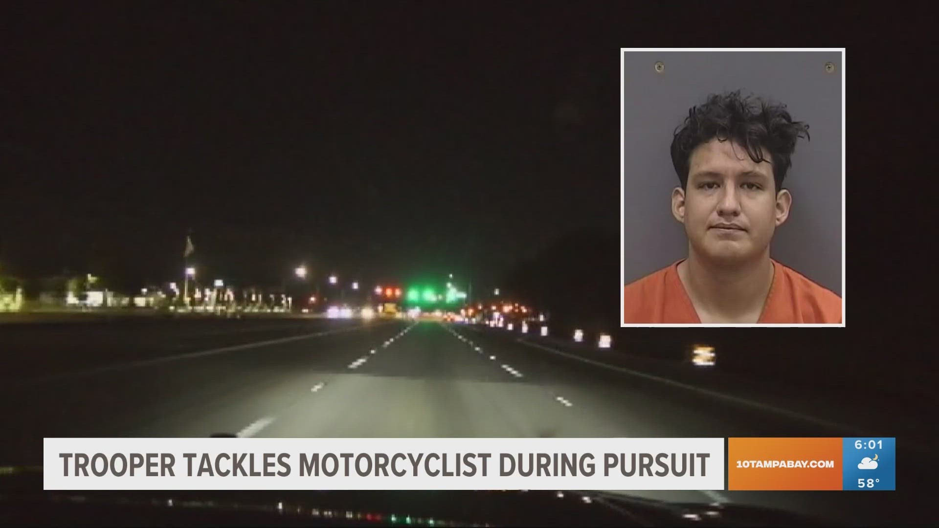 According to troopers, the motorcyclist had a fake tag "Mclovin" on the back of his bike. He was going 110 mph in a 45 mph zone, FHP said.