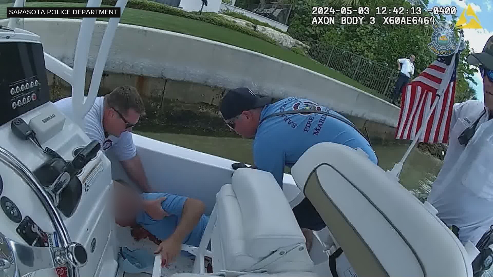 Sarasota Marine Patrol Officer Michael Skinner stopped a boat doing circles in inner coastal waters, only to find a man lying face-down in a pool of blood.