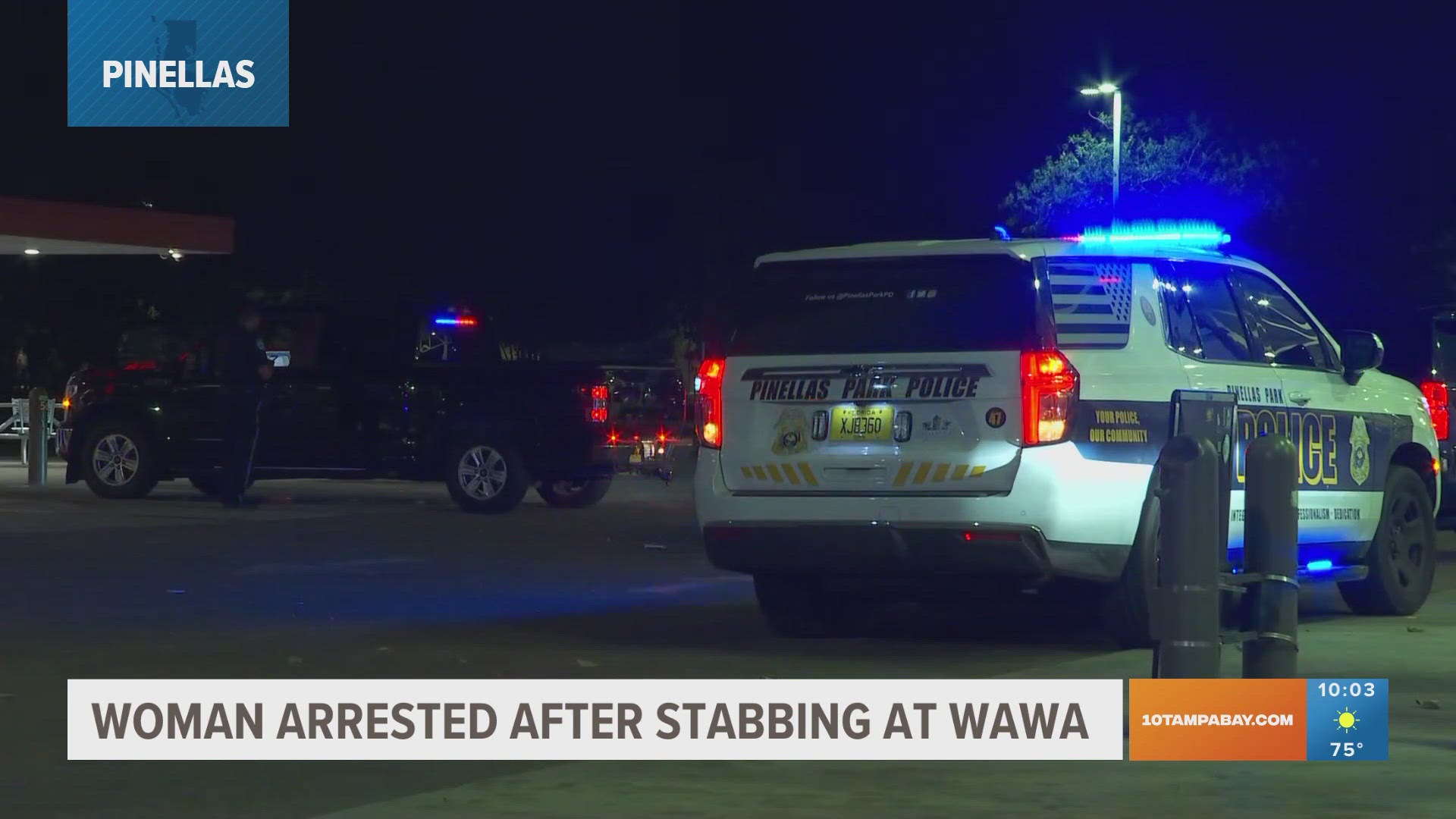 A woman had an altercation with an employee and then stabbed him in the hand.