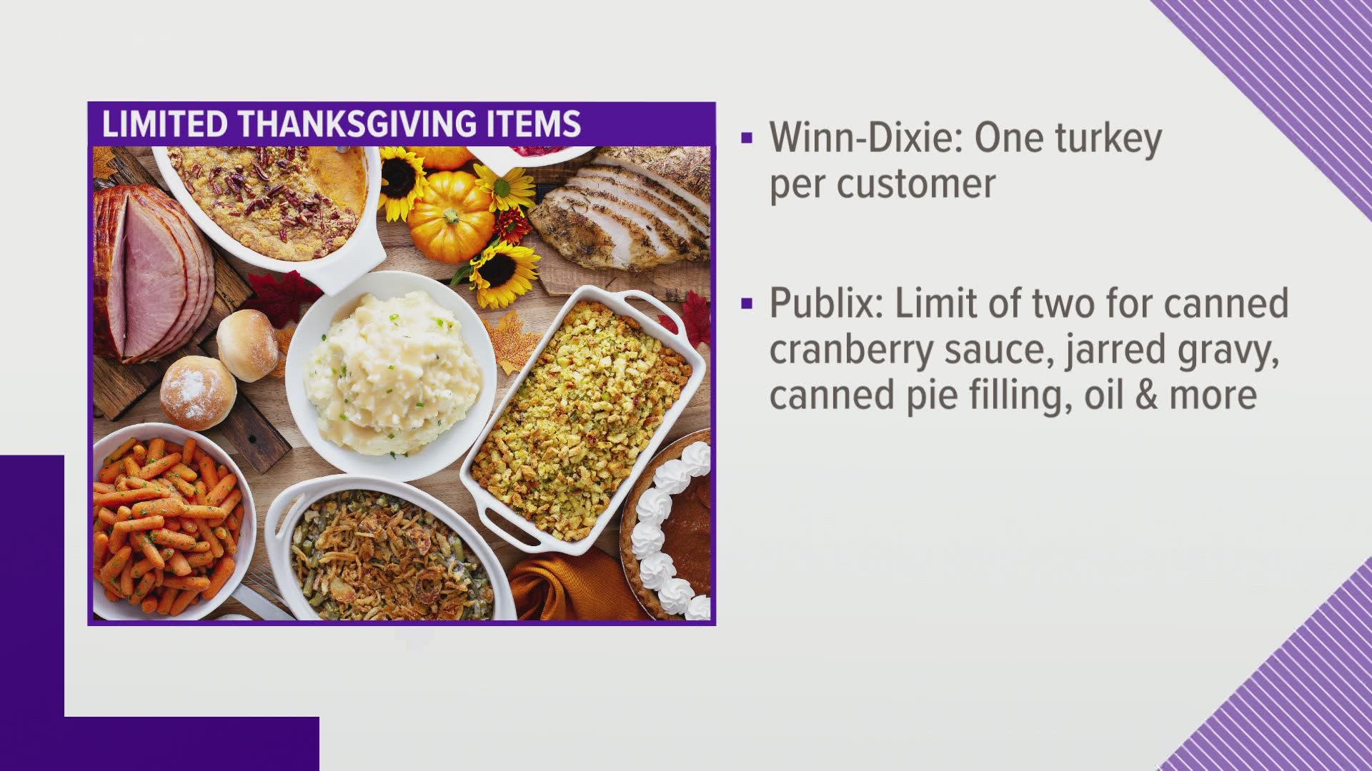 The limit only pertains to turkeys, but Winn-Dixie leadership officials are asking customers to only purchase what's needed for their household.
