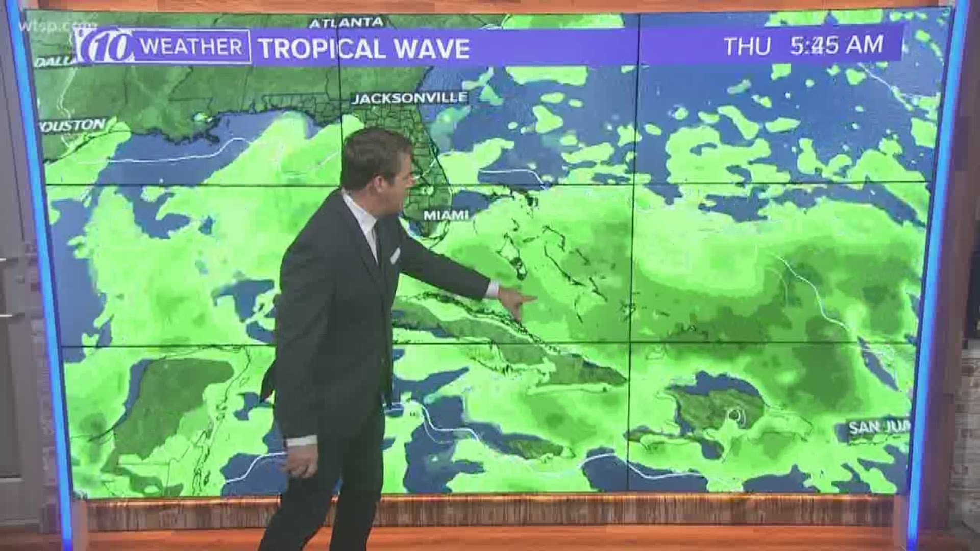 A tropical wave bubbling about the Caribbean could become a cyclone in the coming days and potentially impact Florida.

The National Hurricane Center and the 10News weather team are carefully monitoring an area of showers and storms associated with a tropical wave in the eastern Caribbean Sea. As it moves westward, it will come in contact with parts of Puerto Rico and Hispaniola.