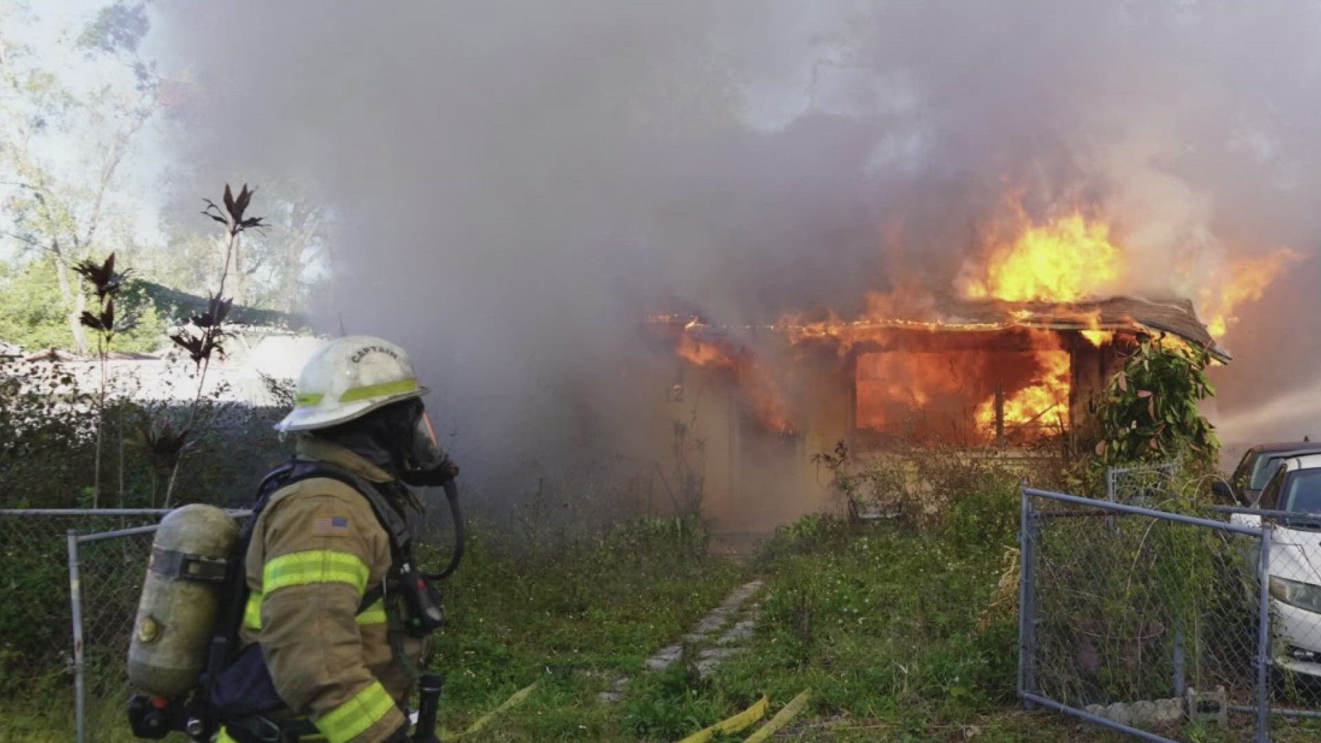 Firefighters removed the person from the home after flamed engulfed the house.