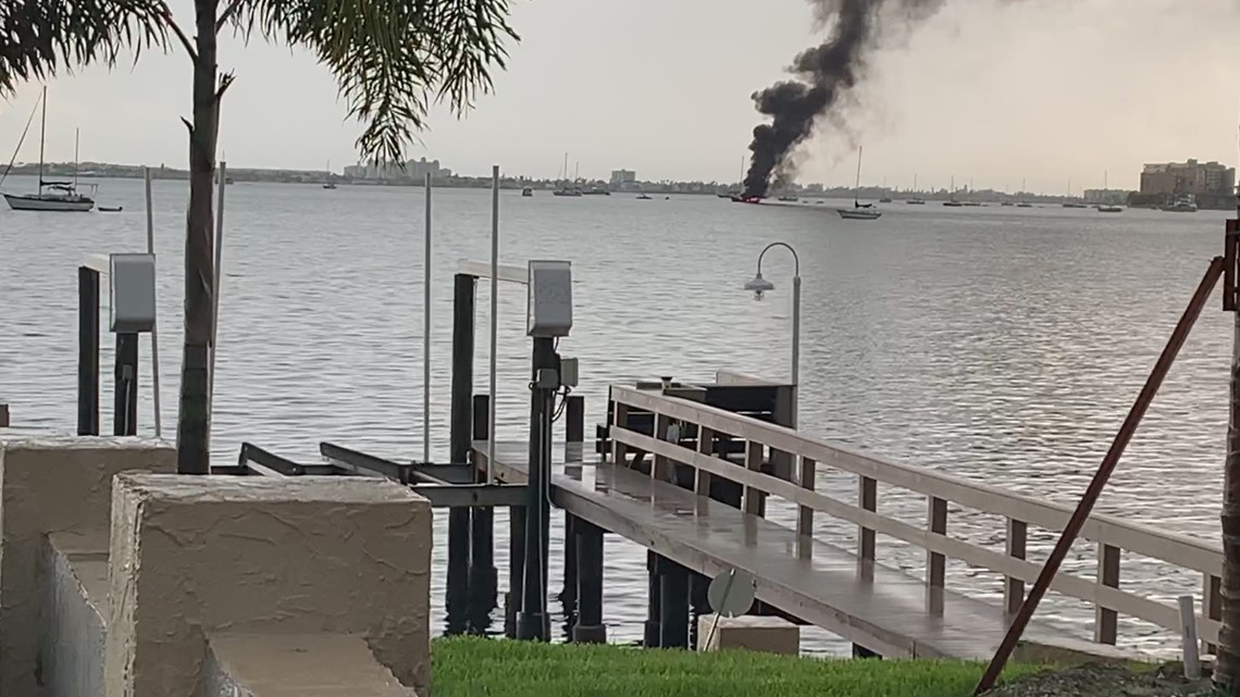 Video shows boat burning in Gulfport after lightning strikes it, sets