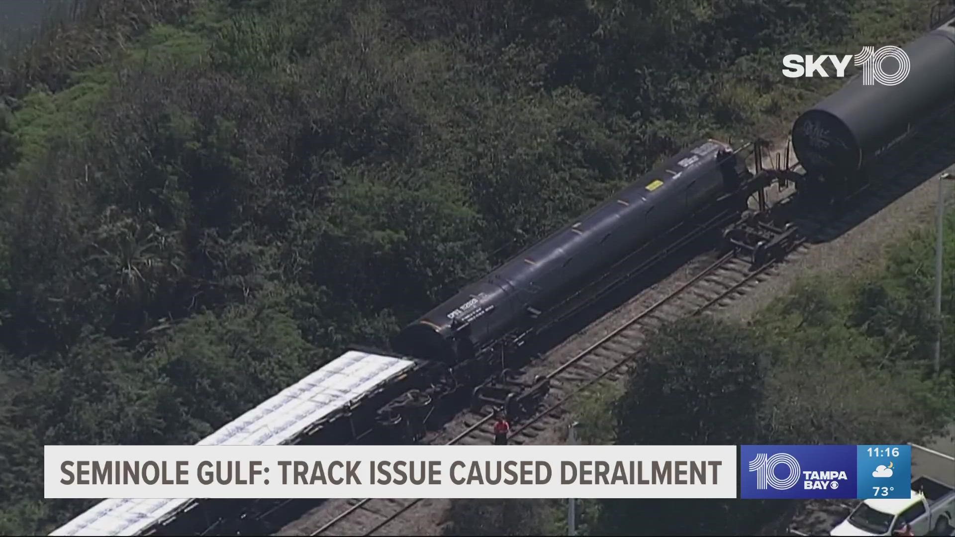 A total of seven train cars derailed Tuesday with two of them carrying propane fuel in the area of 301 Boulevard East and 16th Street East.