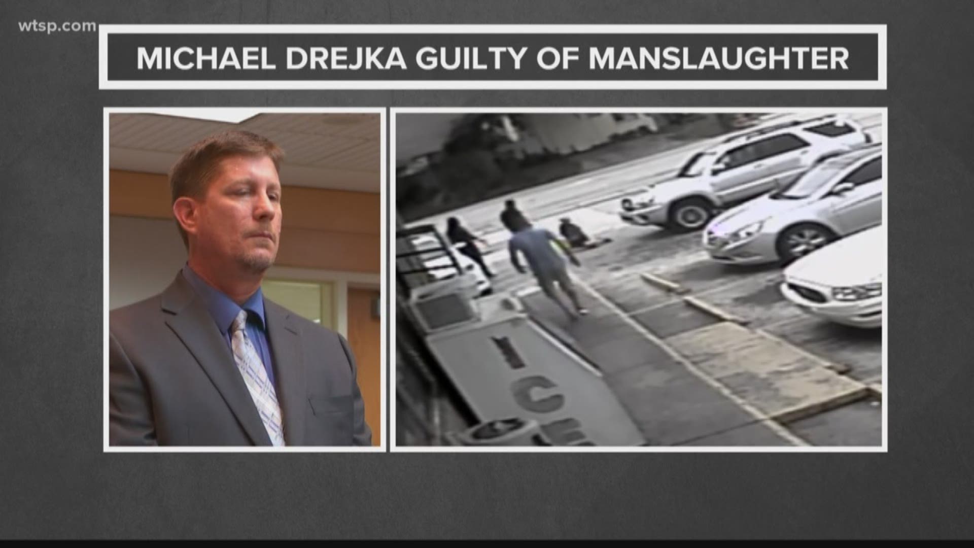 A jury has found Michael Drejka guilty of manslaughter in the shooting death of Markeis McGlockton.

McGlockton was shot and killed by Drejka during a July 2018 dispute over a disabled person’s parking spot at a Clearwater convenience store. Drejka admitted to shooting McGlockton last year, but his defense team was arguing self-defense at trial.