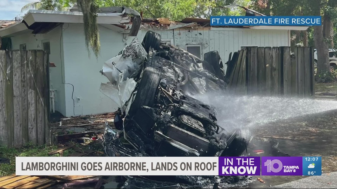 Lamborghini goes airborne, lands on roof of Fort Lauderdale home