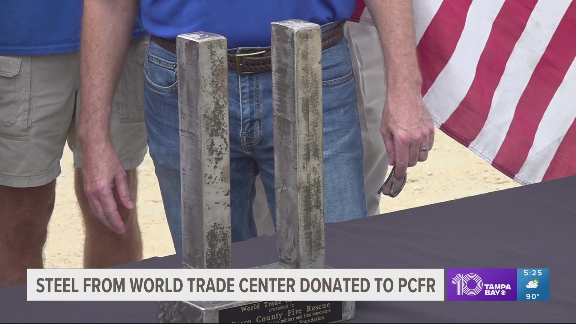 The Tunnel to Towers Foundation donated steel from the north tower of the World Trade Center to Pasco County Fire Rescue.