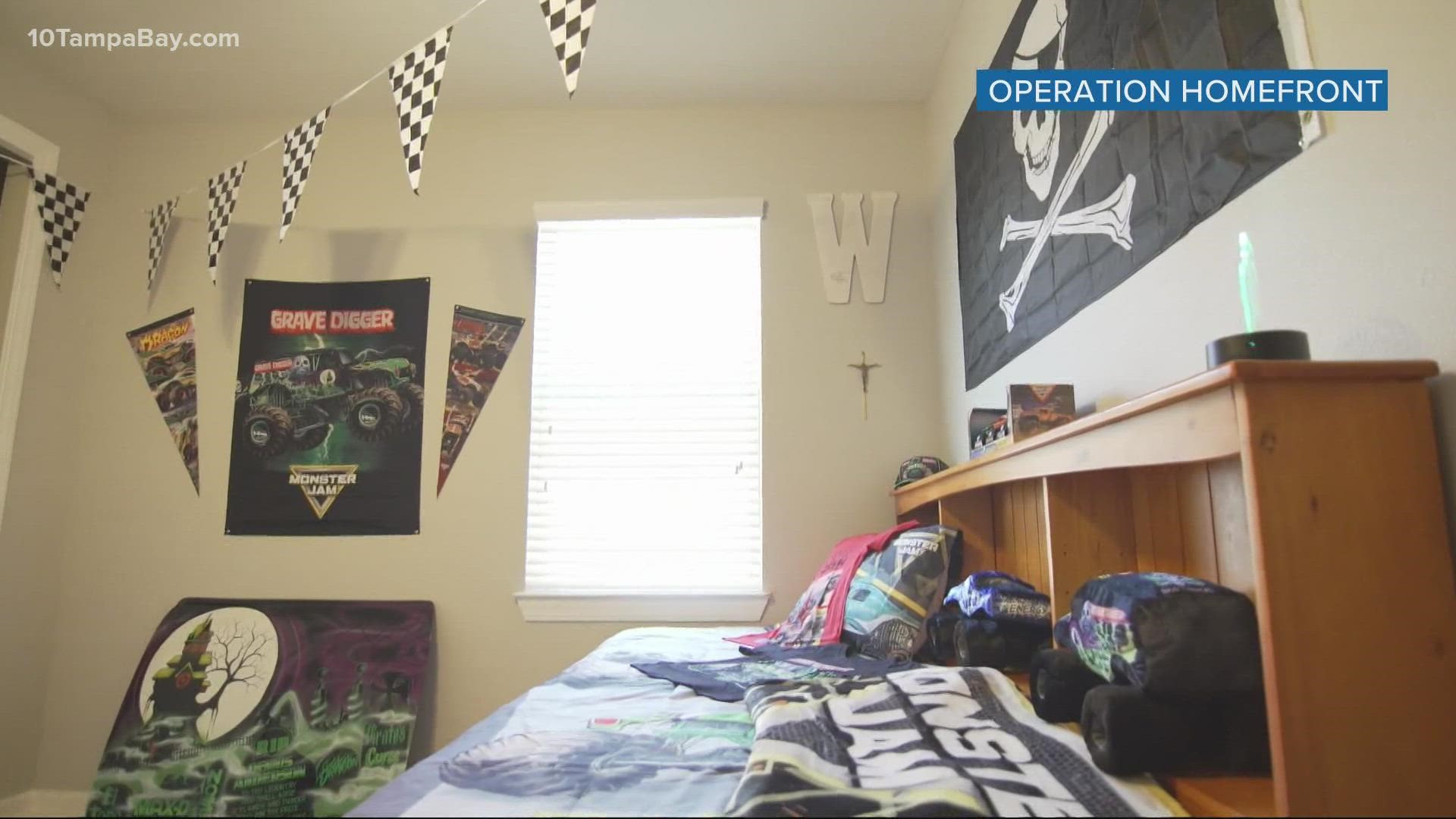 The kids now have a decked-out Monster Jam-themed room with new bedding, toys and decorations.