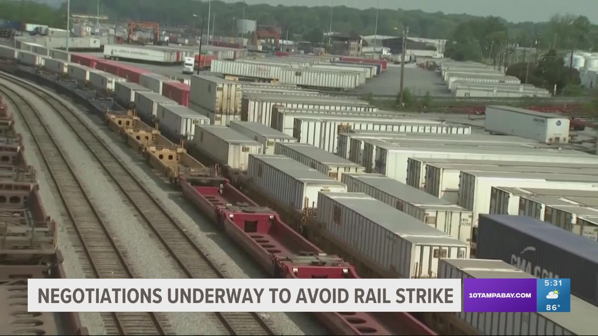 A strike could happen if the railroads and unions can't settle their differences before an early Friday walkout deadline.