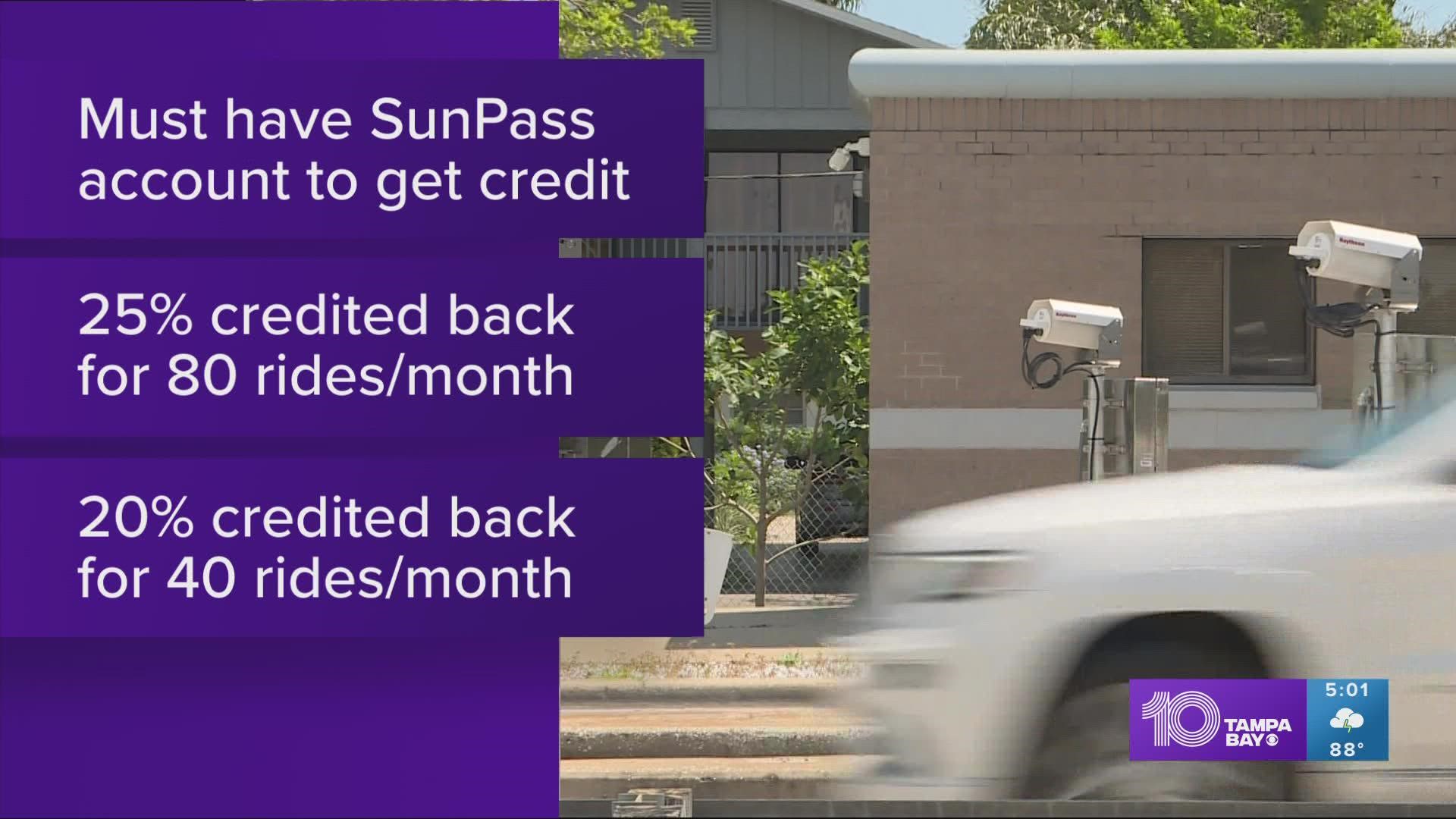 Drivers can get up to 25% of their tolls credited back to their SunPass accounts every month on certain toll roads across the state.